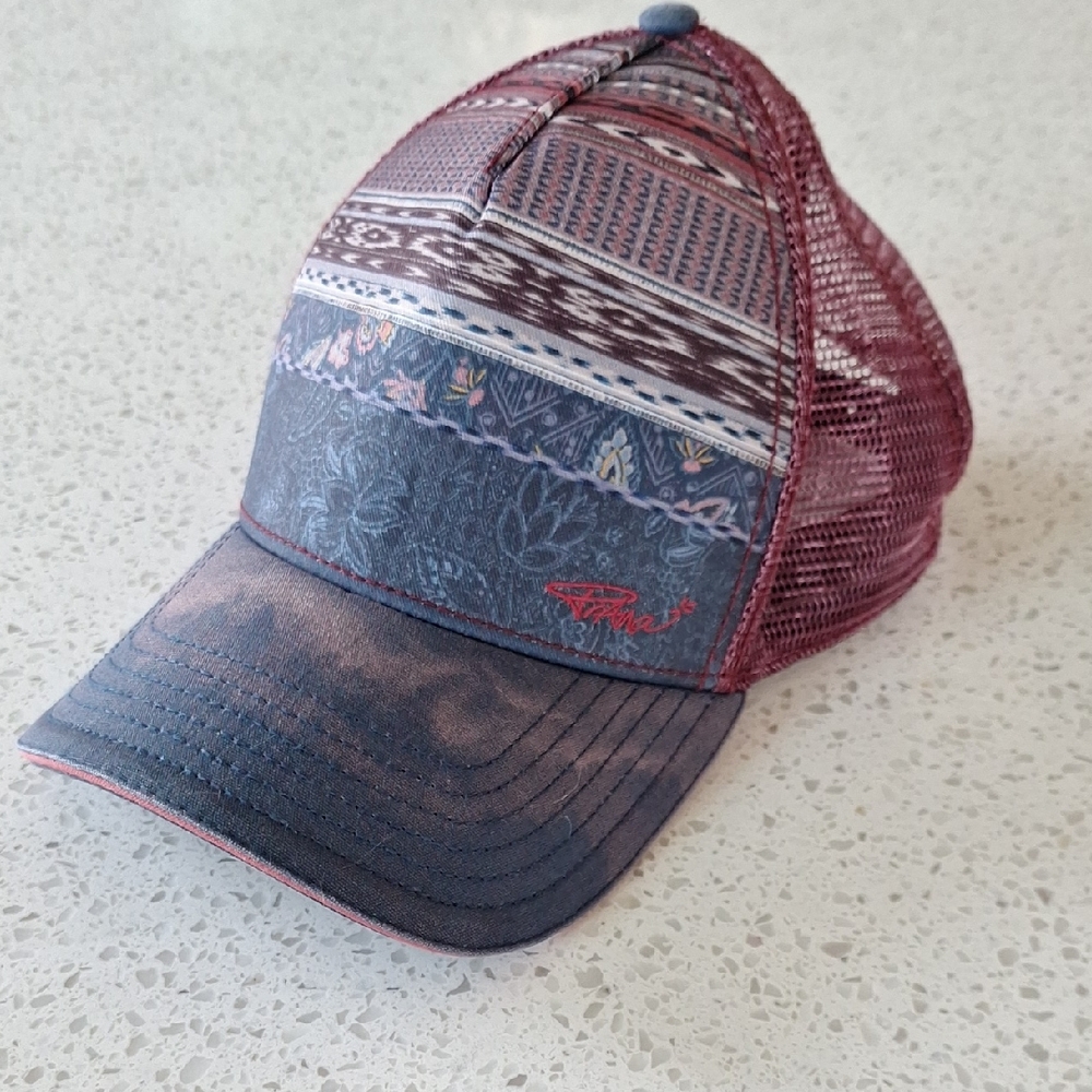 PrAna Floral Striped Aztec Patterned Mesh Trucker Hat Hiking Outdoor